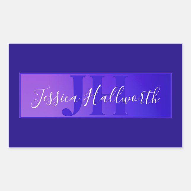 Modern Elegant Script Name & Monogram Ombre Purple Sticker (Front)