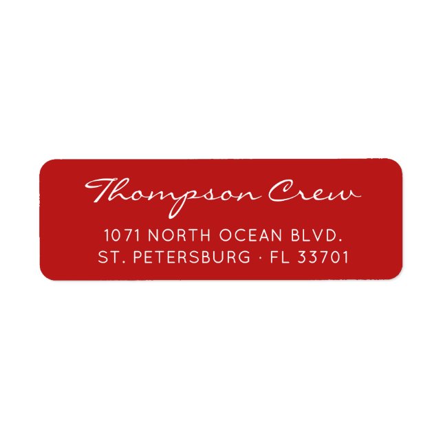 Modern Elegant Script Name Red Return Address (Front)