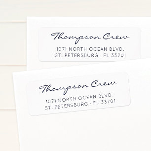 Modern Elegant Script Navy Blue Return Address