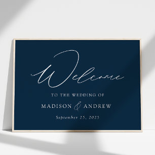 Modern Elegant Script Navy Wedding Welcome Poster