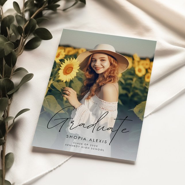 Modern Elegant Script Overlay 2 Photo Graduation Announcement (Creator Uploaded)