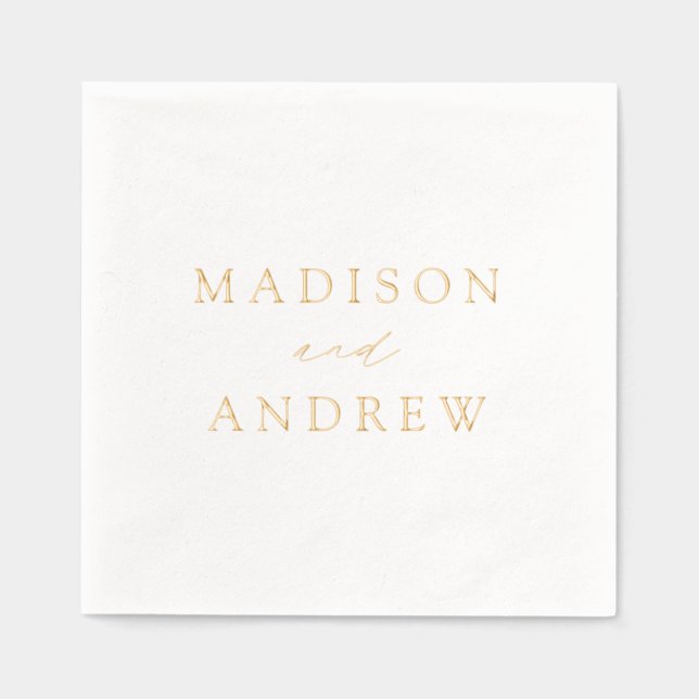 Modern Elegant Script Personalized Wedding Foil Napkins (Front)