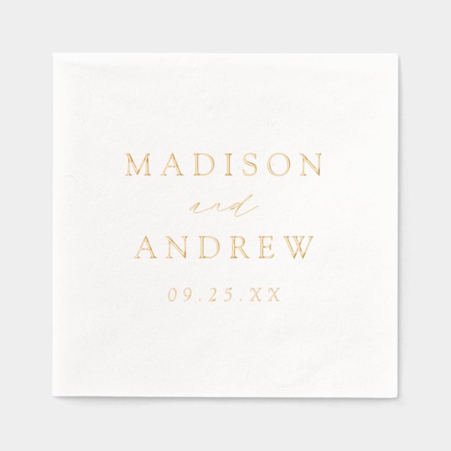 Modern Elegant Script Personalized Wedding Foil Napkins (Front)