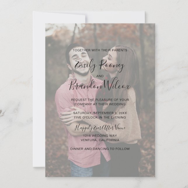 Modern Elegant Script Photo All In One Wedding Invitation (Front)