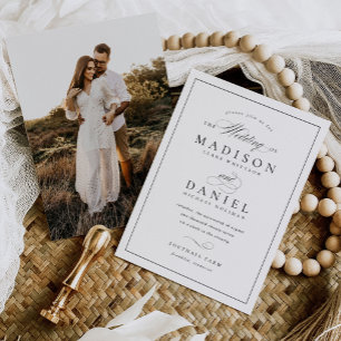 Modern Elegant Script Photo Budget Wedding Invitation