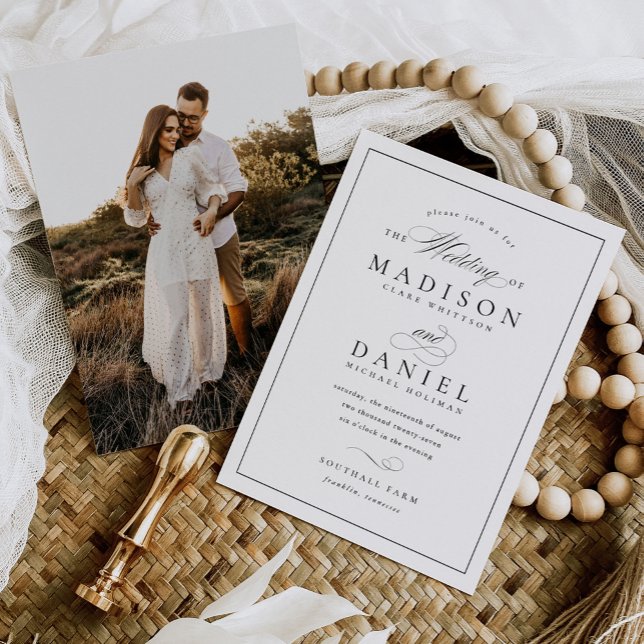 Modern Elegant Script Photo Budget Wedding Invitation (Creator Uploaded)