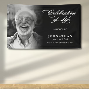 Modern Elegant Script & Photo Celebration of Life Banner