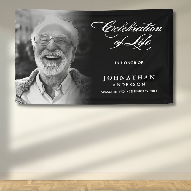 Modern Elegant Script & Photo Celebration of Life Banner (Creator Uploaded)