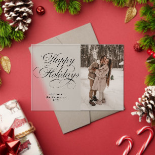 Modern Elegant Script Photo Collage Christmas Card Acrylic Invitations