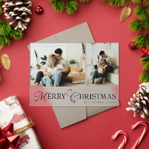 Modern Elegant Script Photo Collage Christmas Card Acrylic Invitations