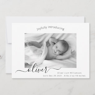 Modern Elegant Script Photo Collage New Baby Birth Announcement
