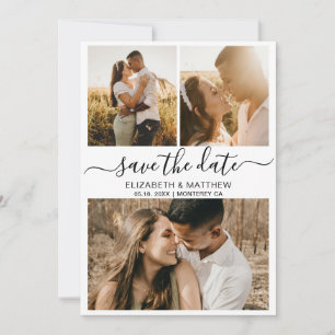 Modern Elegant Script Photo Collage Wedding Save T The Date