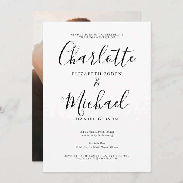 Modern Elegant Script Photo Engagement Party Invitation (Front/Back)