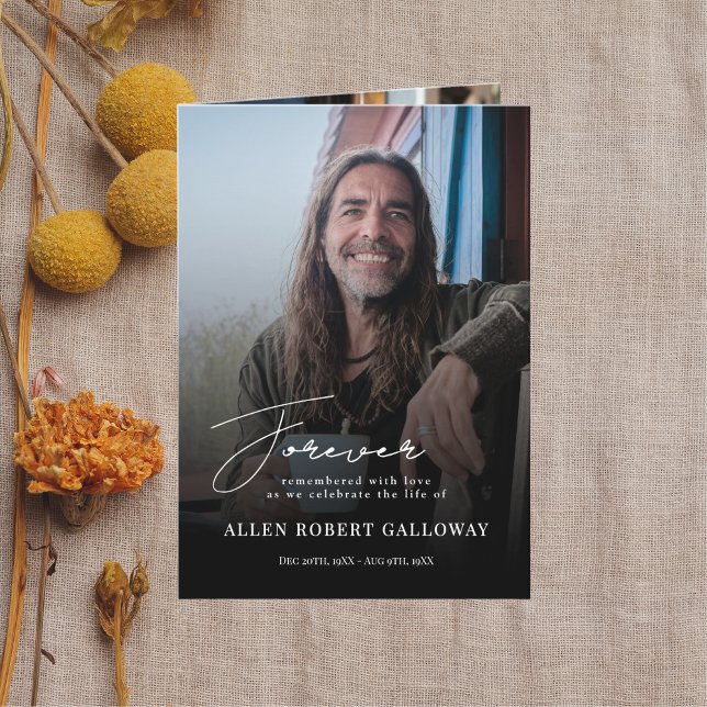 Modern Elegant Script Photo Folded Funeral Program (Creator Uploaded)
