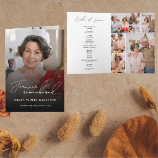 Modern Elegant Script Photo Folded Funeral Program