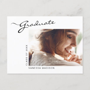 Modern Elegant Script   Photo Grad Announcement Postcard