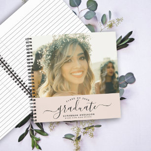 Modern Elegant Script Photo Graduation Guest Notebook