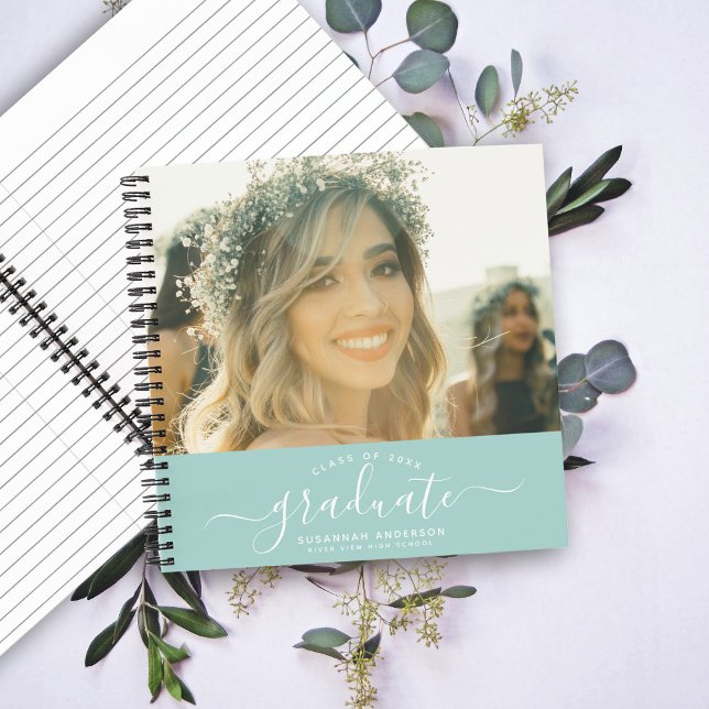 Modern Elegant Script Photo Graduation Guest Notebook (Creator Uploaded)