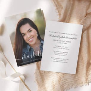 Modern Elegant Script Photo Graduation Invitation