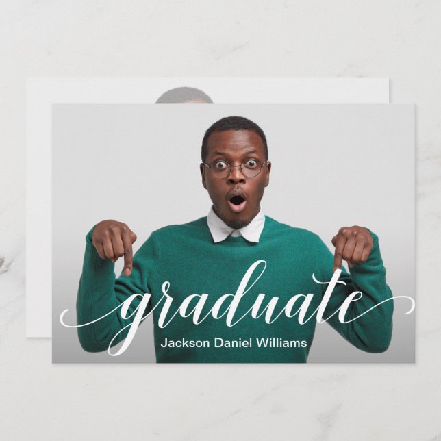 Modern Elegant Script Photo Graduation Invitations (Front/Back)