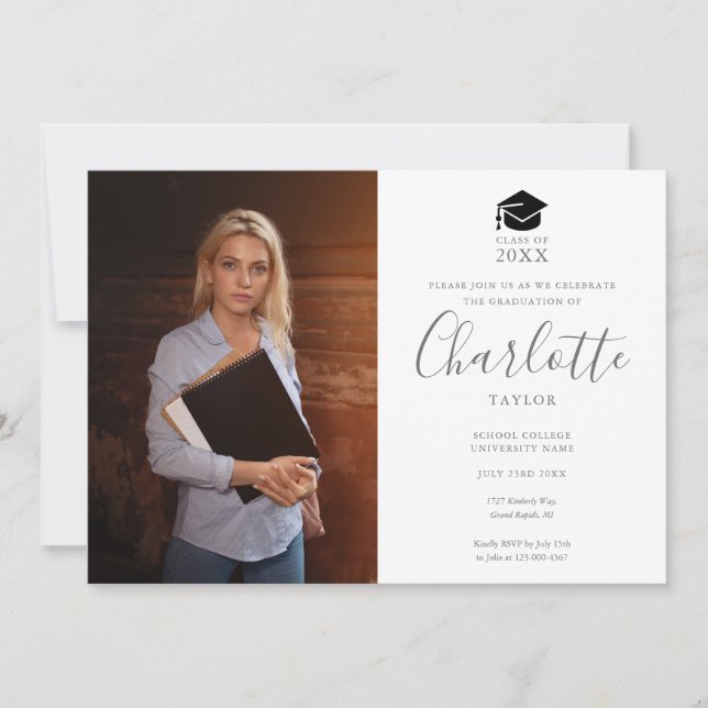 Modern Elegant Script Photo Graduation Party  Invitation (Front)