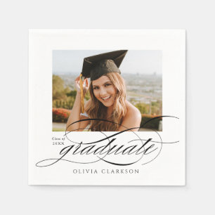Modern Elegant Script Photo Graduation Party Napkin