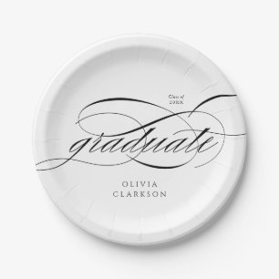 Modern Elegant Script Photo Graduation Party Paper Plate