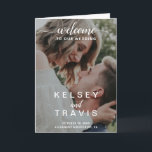 Modern Elegant Script Photo Wedding Program<br><div class="desc">Minimalist photo wedding program with a simple design featuring "welcome to our wedding" along with your names,  date and location over your favourite picture.  Accent words are in an elegant handwritten script with swashes.  These modern and chic wedding programs coordinate well with any style of wedding.</div>