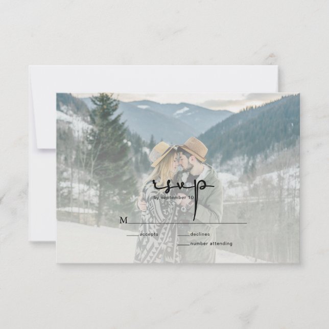 Modern Elegant Script Photo Wedding RSVP Card (Front)