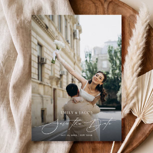 Modern Elegant Script Photo Wedding Save the Date