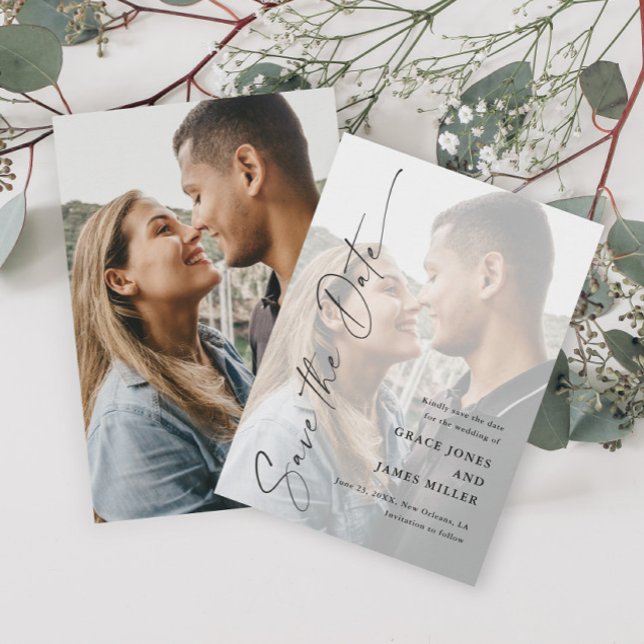 Modern Elegant Script Photo Wedding Save The Date (Creator Uploaded)