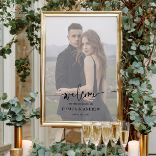 Modern Elegant Script Photo Wedding Welcome Poster
