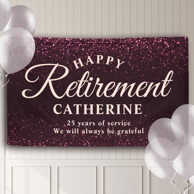 Modern Elegant Script Pink Glitter Retired Party Banner (Creator Uploaded)