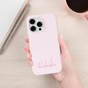 Modern Elegant Script Pink Initial Monogram iPhone 13 Case