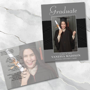 Modern   Elegant Script Platinum Grey 2 Photo Grad Postcard
