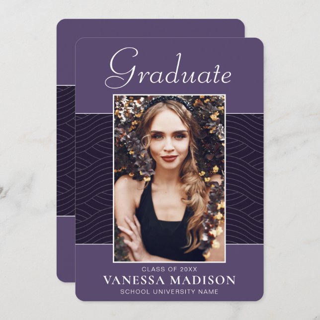 Modern | Elegant Script Purple Violet 1 Photo Grad Announcement (Front/Back)