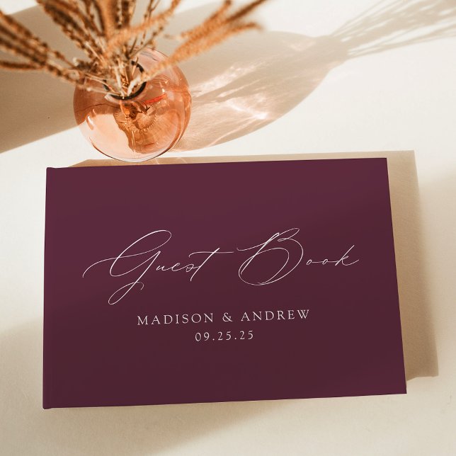 Modern Elegant Script Purple Wedding Guest Book (Creator Uploaded)