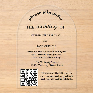 Modern Elegant Script QR Code Budget Wedding Acrylic Invitations