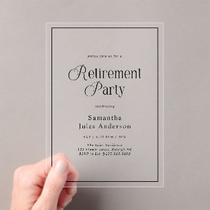 Modern Elegant Script Retirement Party  Acrylic Invitations
