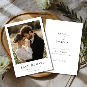 Modern Elegant Script Rustic Minimal Photo Wedding Save The Date