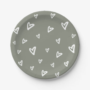 Modern Elegant Script Sage Green Baby Shower Paper Plate