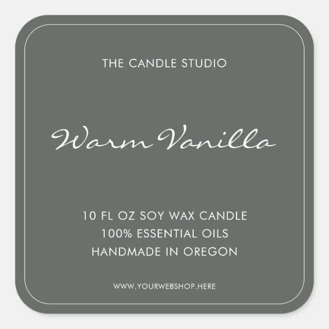 Modern Elegant Script Sage Green Packaging Candle Square Sticker (Front)