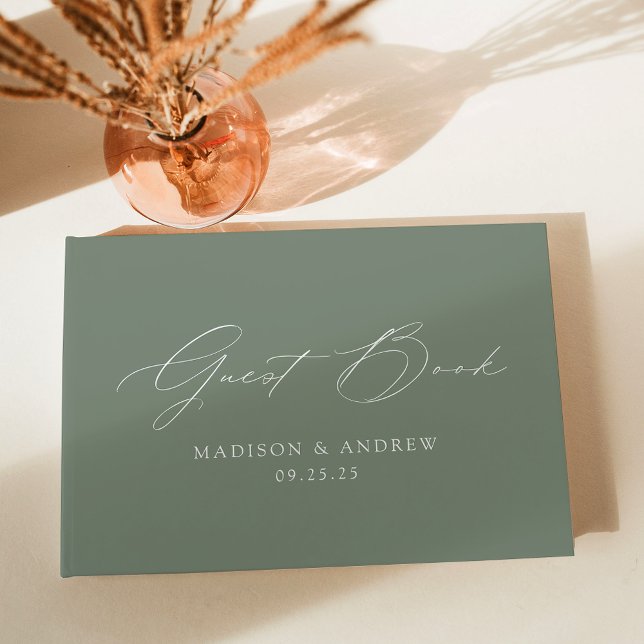 Modern Elegant Script Sage Green Wedding Guest Book (Creator Uploaded)