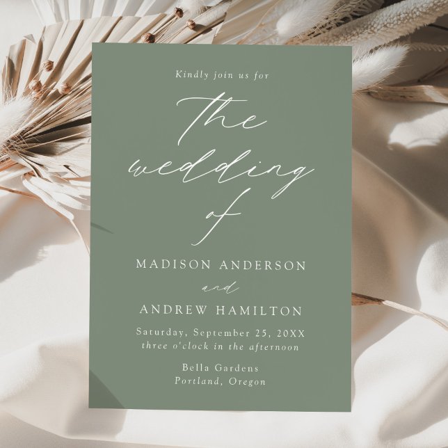 Modern Elegant Script Sage Green Wedding Invitation (Creator Uploaded)