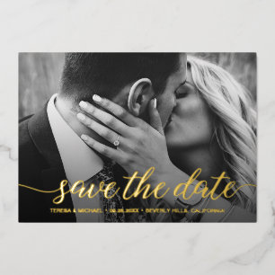 Modern Elegant Script Save the date Photo Foil