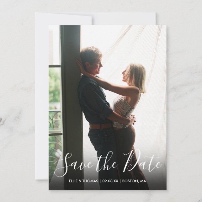 Modern Elegant Script Save the Date Simple Photo Invitation (Front)