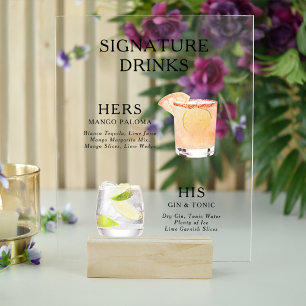 Modern Elegant Script Signature Drinks Cocktail Acrylic Sign