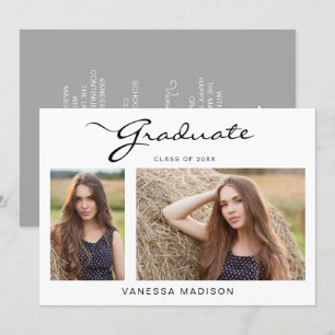 Modern Elegant Script Simple 2 Photo Graduation Announcement