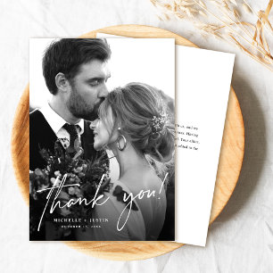 Modern Elegant Script Simple Wedding Photo  Thank You Card