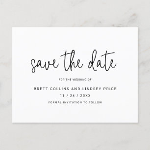 Modern Elegant Script Simple Wedding Save the Date Announcement Postcard